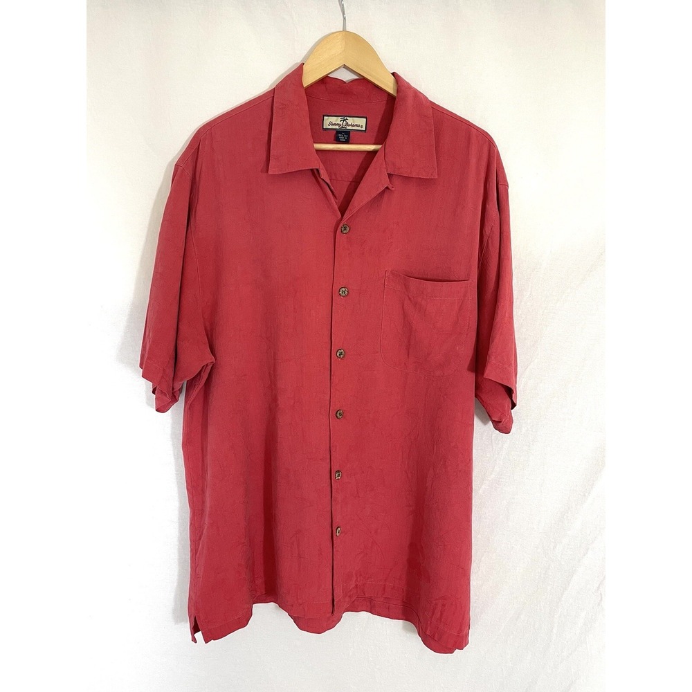 Tommy Bahama Shirt Mens Extra Large XL Button Front Short Sleeve Silk Orange